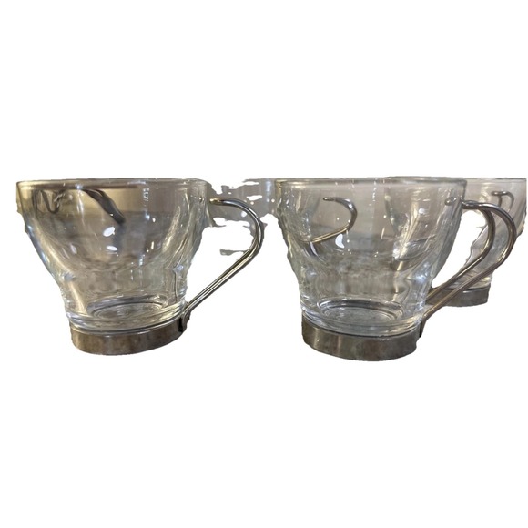 Other - Set of 4, Bormioli Rocco Espresso‎ Coffee Glass Cups Mugs Stainless Handles